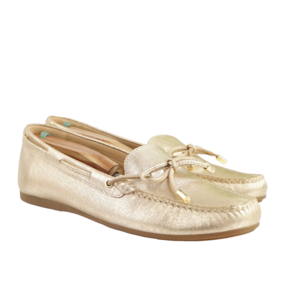 Michael Kors women's metallic leather loafers, size 6, Pale Gold